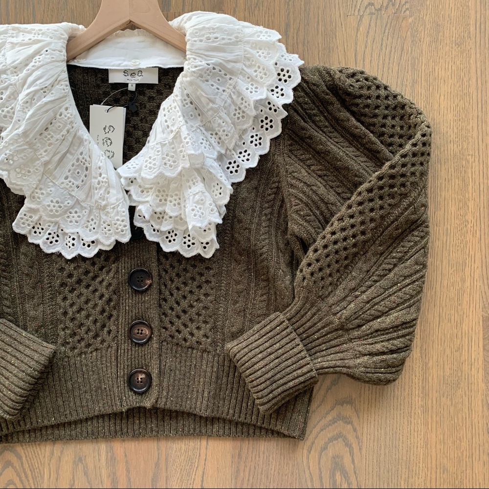 NWT Sea New York Melanie Cardigan in Army Green Size Small - Picture 5 of 11